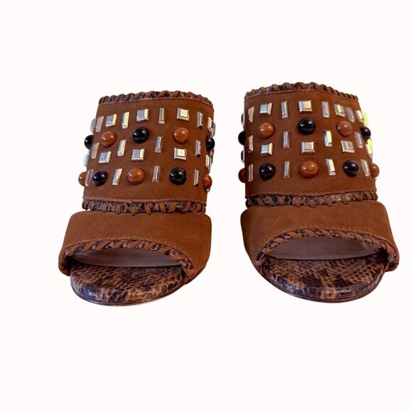Antonio Melani Studded Mule Shoes Size 8 Beaded Brown Suede Heels Boho Hippie - Picture 12 of 14